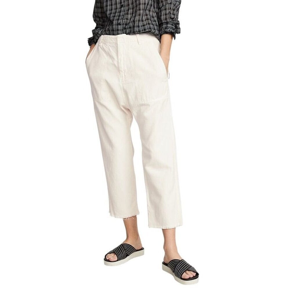 Nili Lotan Luna Pants, Size 8, Eggshell-white, Cotton And Linen-blend